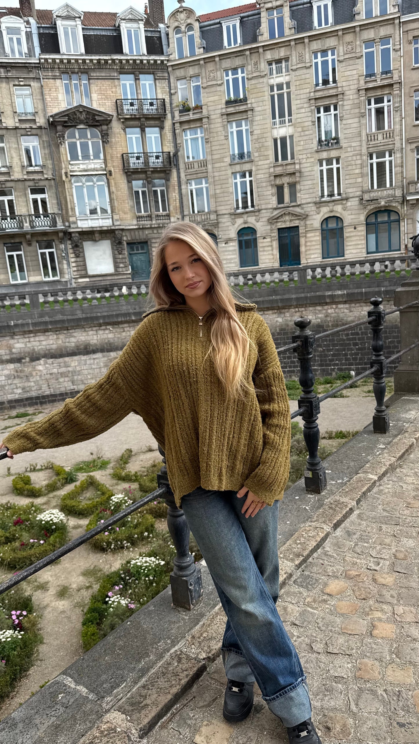 Pull à Col Zippé - vert olive
