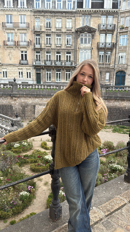 Pull à Col Zippé - vert olive